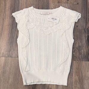 bishop + young White Crochet Knit Ruffle Sleeveless Top